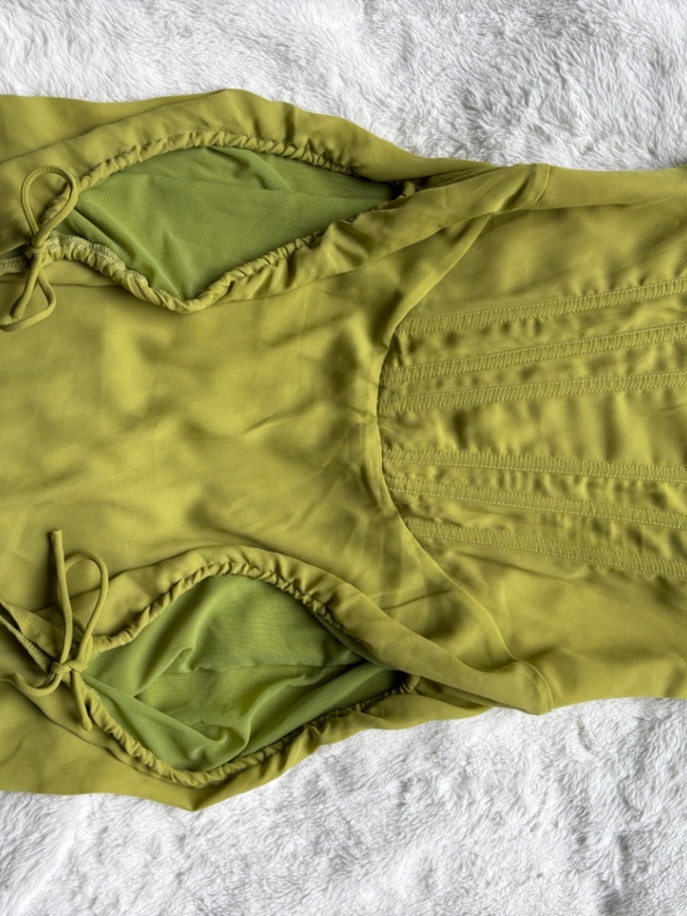 White Fox Boutique Lime Green Strapless Corset Ruched Mini Dress Size Medium - Picture 13 of 15
